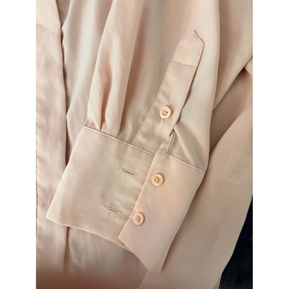 Nine West Blush Pink Button Up Blouse Womens L Long Sleeve Career Shirt Pocket - Picture 9 of 10